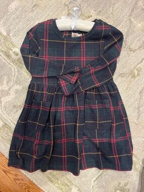 Faherty Navy Plaid Long-Sleeve Dress with Red and Gold Lines